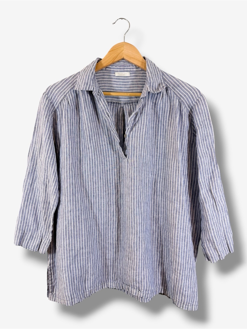 Fog Linen Work Blue White Striped Linen Tunic Oversized Relaxed Blouse